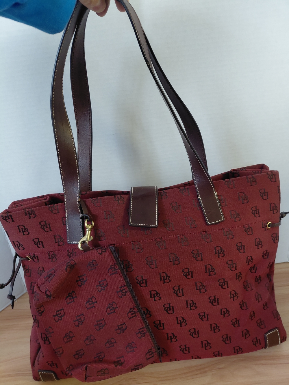 Dooney & Bourke Burgundy Logo Tote with Brown Leather Trim